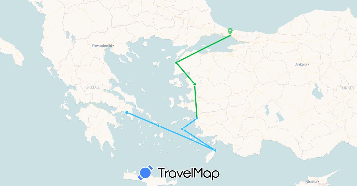 TravelMap itinerary: driving, bus, boat in Greece, Turkey (Asia, Europe)